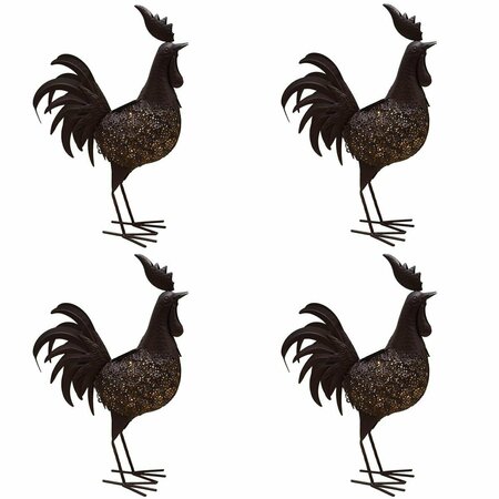 OAKLAND LIVING 24 in. Steel Garden Rooster Metal Bird Sculpture Statue w/Solar Light & Ground Stake, Bronze, 4PK 650262-ROOSTER-4-HB